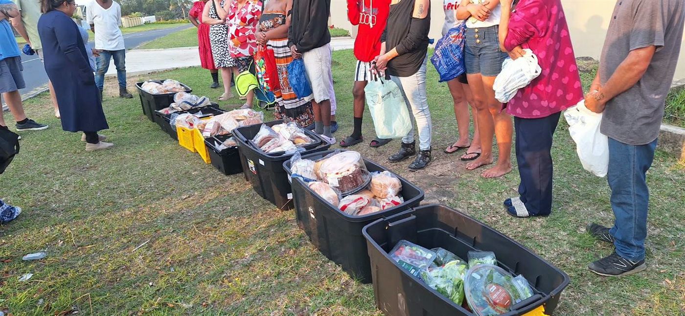 Food crates lined up for collection